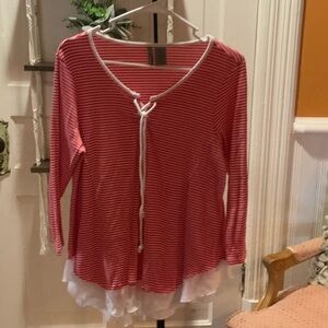 New Directions Red and White Layered Blouse